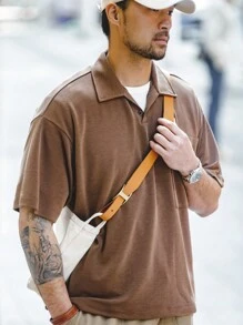 Áo thun có cổ Nam Túi màu trơn Giải trí - Cà phê nâu - Xem 2