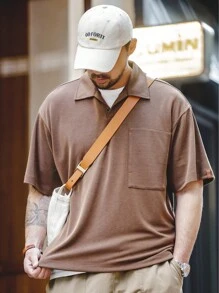 Áo thun có cổ Nam Túi màu trơn Giải trí - Cà phê nâu - Xem 5