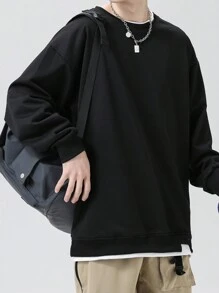 Men Drop Shoulder 2 In 1 Sweatshirt - Black - View 4
