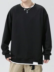 Men Drop Shoulder 2 In 1 Sweatshirt - Black - View 5