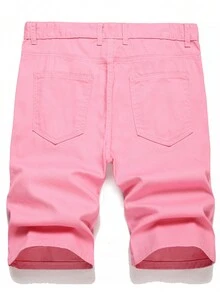 Men Ripped Frayed Denim Shorts - Pink - View 2