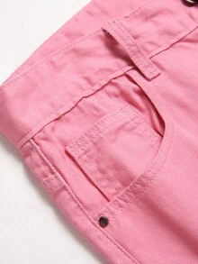Men Ripped Frayed Denim Shorts - Pink - View 3