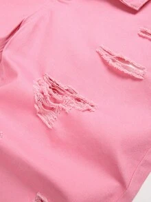 Men Ripped Frayed Denim Shorts - Pink - View 4