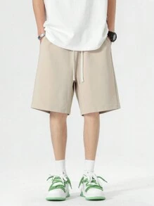 Men Drawstring Waist Slant Pocket Shorts