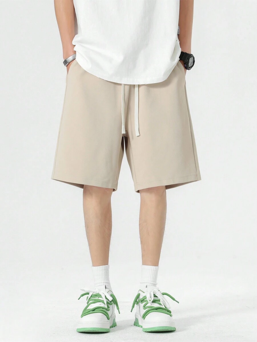 Men Drawstring Waist Slant Pocket Shorts
