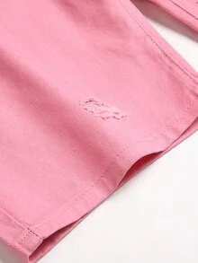 Men Ripped Frayed Denim Shorts - Pink - View 5