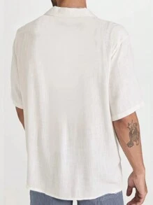 NITAGUT Hombres Camisa unicolor de cuello con solapa con botón delantero - Blanco - Ver 2