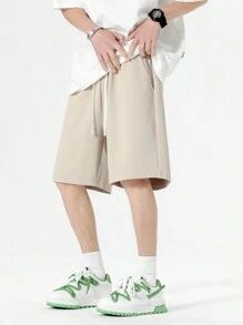 Men Drawstring Waist Slant Pocket Shorts
