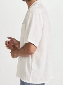 NITAGUT Hombres Camisa unicolor de cuello con solapa con botón delantero - Blanco - Ver 5