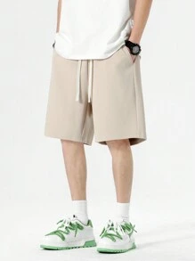 Men Drawstring Waist Slant Pocket Shorts