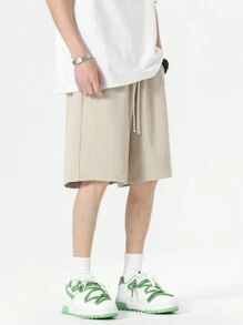 Men Drawstring Waist Slant Pocket Shorts