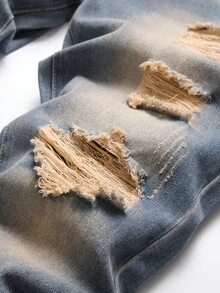 Men Patched Ripped Jeans - Medium Wash - View 3