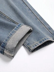 Men Patched Ripped Jeans - Medium Wash - View 4