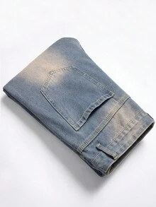 Men Patched Ripped Jeans - Medium Wash - View 6