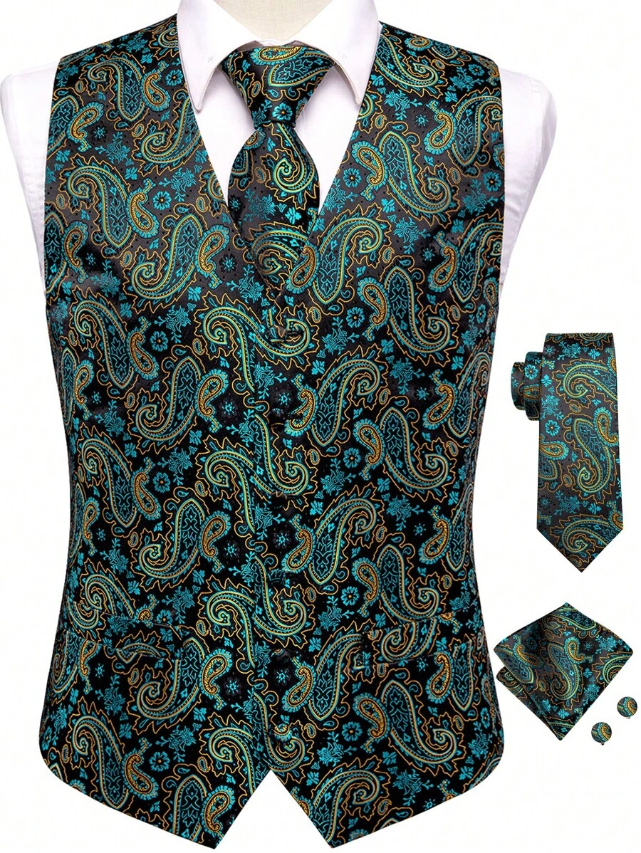 男士1入組佩斯利印花馬甲 - 彩色 - 查看 1