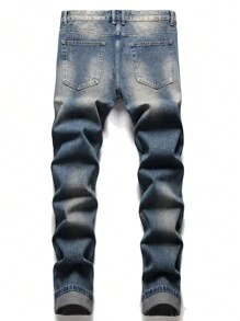 Quần Jeans Nam Bị tách Đắp vá Hoạt hình Lá thư - Rửa trung bình - Xem 2