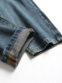 Quần Jeans Nam Bị tách Đắp vá Hoạt hình Lá thư - Rửa trung bình - Xem 3