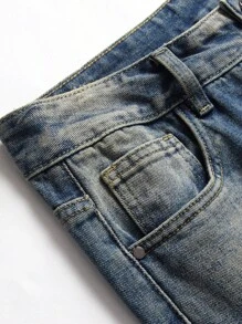 Quần Jeans Nam Bị tách Đắp vá Hoạt hình Lá thư - Rửa trung bình - Xem 4