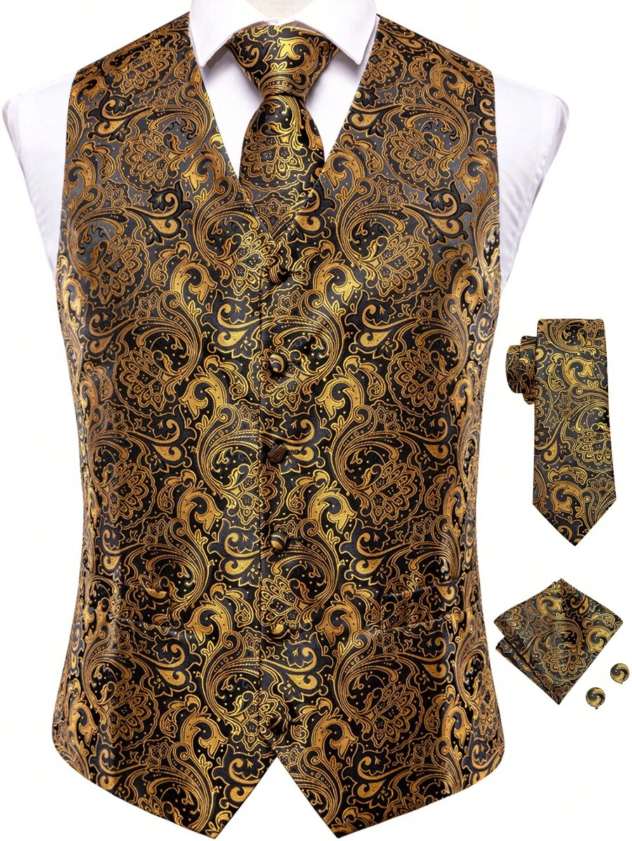 情人節男款1件巴洛克印花背心 - 金色 - 查看 1