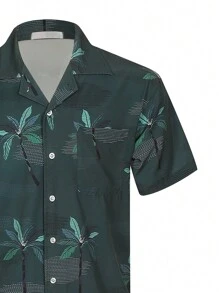 NITAGUT Men Tropical Print Button Up Shirt - Dark Green - View 3