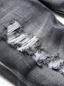Nam Rách Frayed Rửa thuốc tẩy Quần jean - Màu xám đen - Xem 3