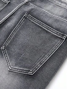 Nam Rách Frayed Rửa thuốc tẩy Quần jean - Màu xám đen - Xem 7