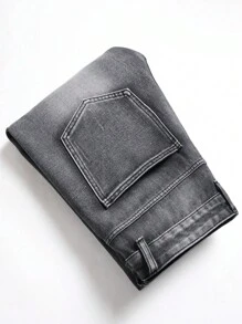 Nam Rách Frayed Rửa thuốc tẩy Quần jean - Màu xám đen - Xem 8