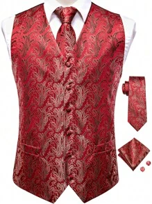 Áo cộc tay Nam Bất đối xứng Lộ Lưng Paisley Buổi tiệc - Đỏ - Xem 1