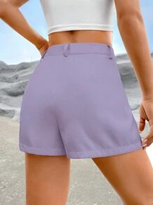 SHEIN EZwear High Waist Fold Pleated Shorts - Mauve Purple - View 2