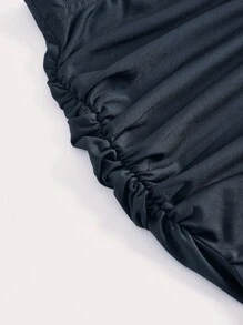 SHEIN EZwear Váy nữ Xù Tách cao màu trơn Thanh lịch - Màu xanh hải quân - Xem 3