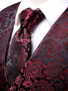 Ngày lễ tình nhân Nam 1 Miếng Baroque Dệt hoa Áo gi lê - Màu Đỏ Sâu - Xem 4