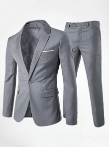 CLOUDSTYLE Men Single Button Blazer & Trousers Suit - Grey - View 1