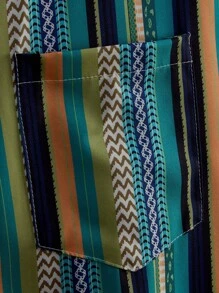 Men Striped Button Up Shirt - Multicolor - View 4