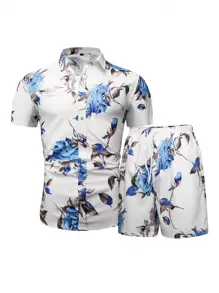 Nam In hoa Áo sơ mi & Eo dây rút Quần short - trắng - Xem 1