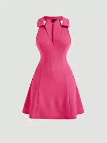 SHEIN MOD 素色翻領無袖洋裝 - 玫紅色 - 查看 1