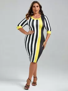 SHEIN Clasi Đầm Plus Size Khối Màu Sọc Giải trí - Nhiều màu - Xem 1