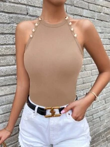 Chiquease Button Detail Halter Top