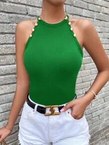 Chiquease Top halter con diseño de botón - Verde - Ver 5