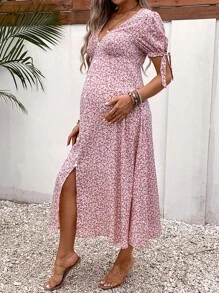 SHEIN Váy Bà bầu Thắt nút Chia Nút phía trước Họa tiết hoa Boho - Nhiều màu - Xem 5