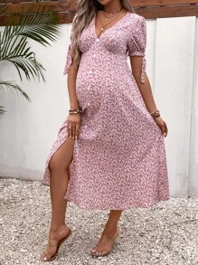 SHEIN Váy Bà bầu Thắt nút Chia Nút phía trước Họa tiết hoa Boho - Nhiều màu - Xem 4