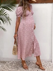 SHEIN Váy Bà bầu Thắt nút Chia Nút phía trước Họa tiết hoa Boho - Nhiều màu - Xem 6