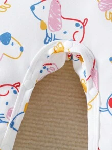 女嬰卡通圖案包腳連體睡衣&帽&圍兜 - 白色 - 查看 6
