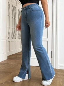 SHEIN EZwear Plus Split Hem Flare Leg Jeans