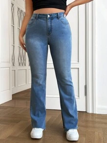 SHEIN EZwear Plus Split Hem Flare Leg Jeans
