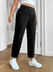 Firerie Plus High Waist Mom Fit Jeans - Black - View 1