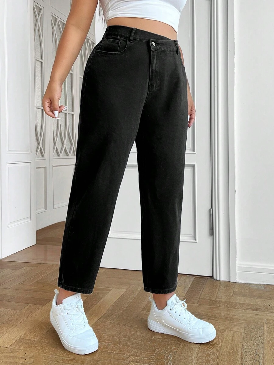 Firerie Plus High Waist Mom Fit Jeans - Black - View 1