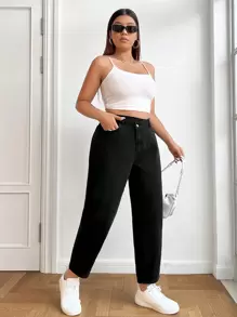 Firerie Plus High Waist Mom Fit Jeans - Black - View 4