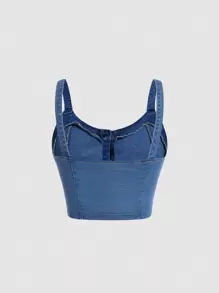 SHEIN MOD áo denim kích thước lớn Nút phía trước màu trơn Giải trí - Rửa trung bình - Xem 2