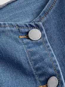 SHEIN MOD áo denim kích thước lớn Nút phía trước màu trơn Giải trí - Rửa trung bình - Xem 4