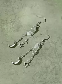 ROMWE Fairycore 1 đôi Thời trang Sắt Hợp kim Trang trí Sao & Mặt trăng Thả hoa tai Đối với phụ nữ Để Trang Trí Hàng Ngày - Bạc - Xem 3